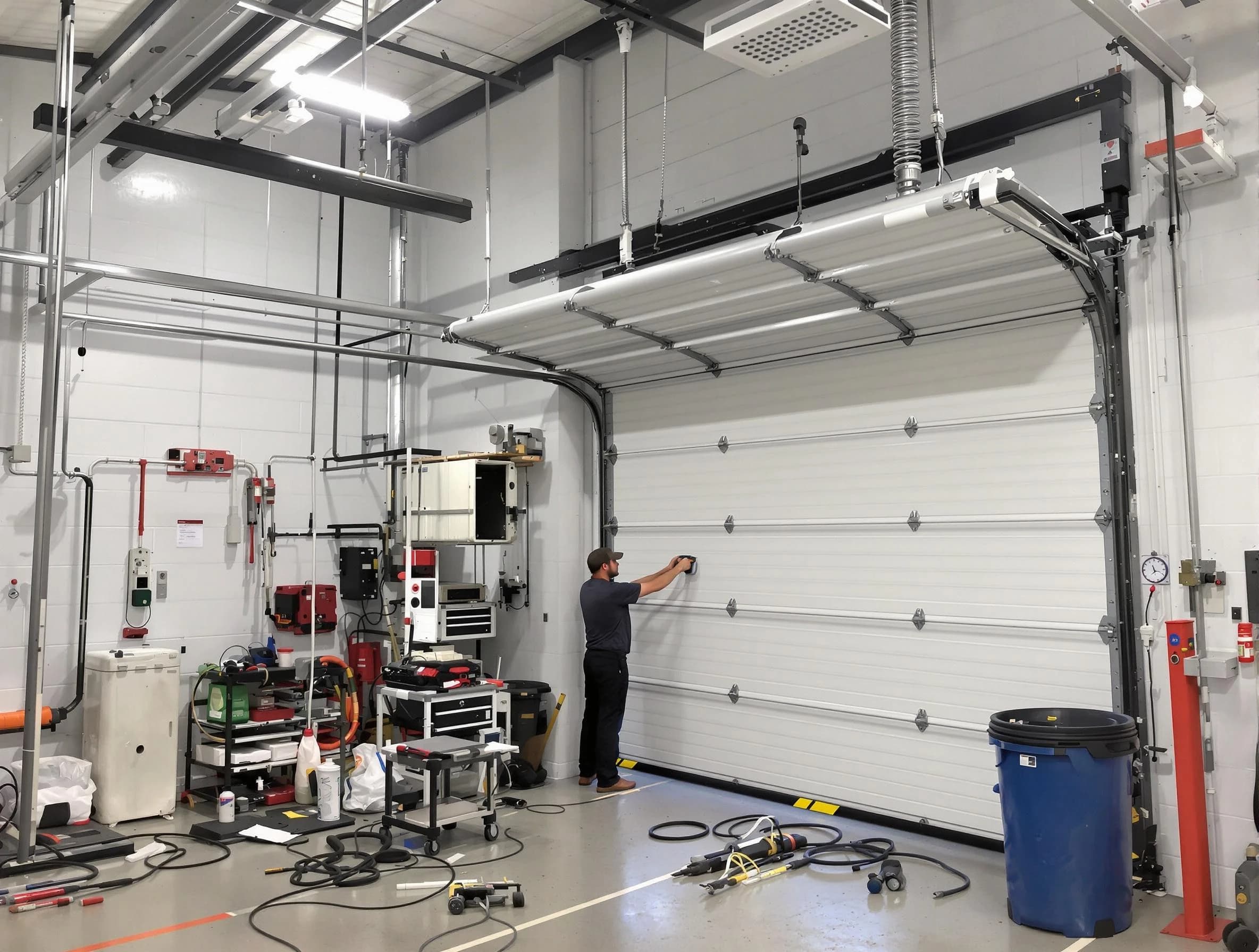 Middlesex Garage Door Repair certified technician performing commercial door repair at a Middlesex business facility