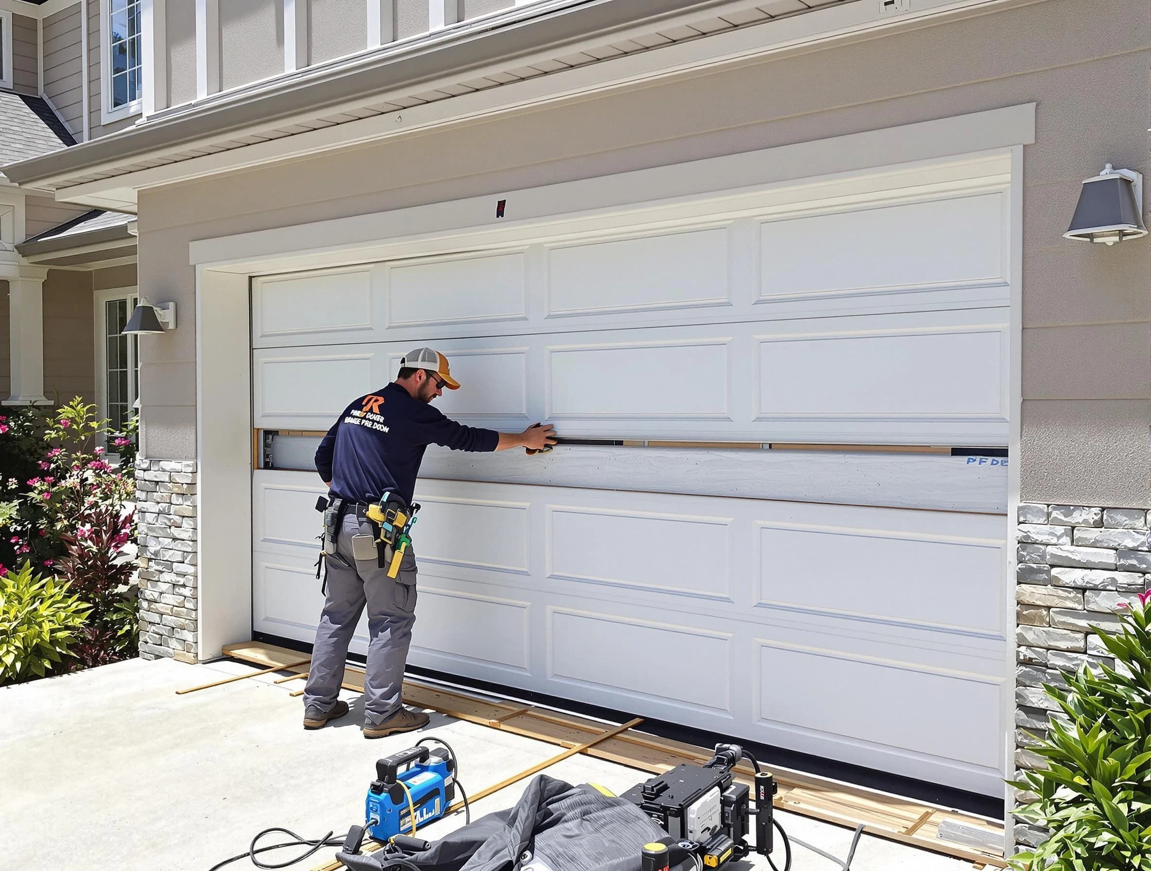 Middlesex Garage Door Repair team performing complete garage door replacement at Middlesex residence