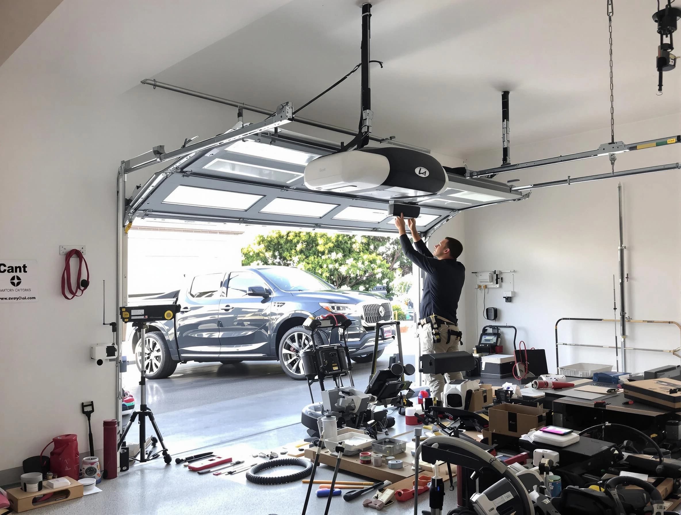 Middlesex Garage Door Repair specialist installing smart garage door opener system in Middlesex home