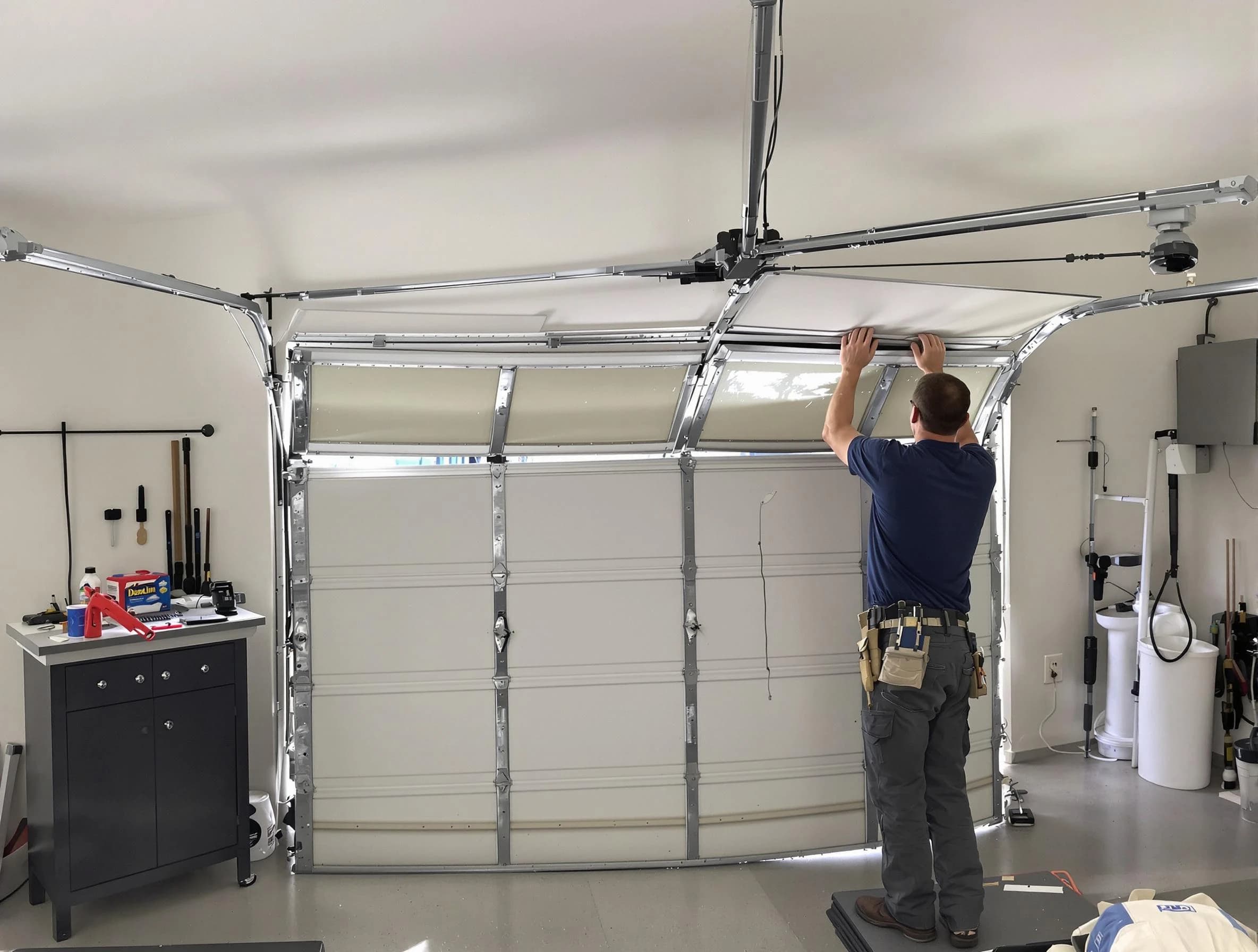 Middlesex Garage Door Repair specialist performing precise section replacement on Middlesex garage door