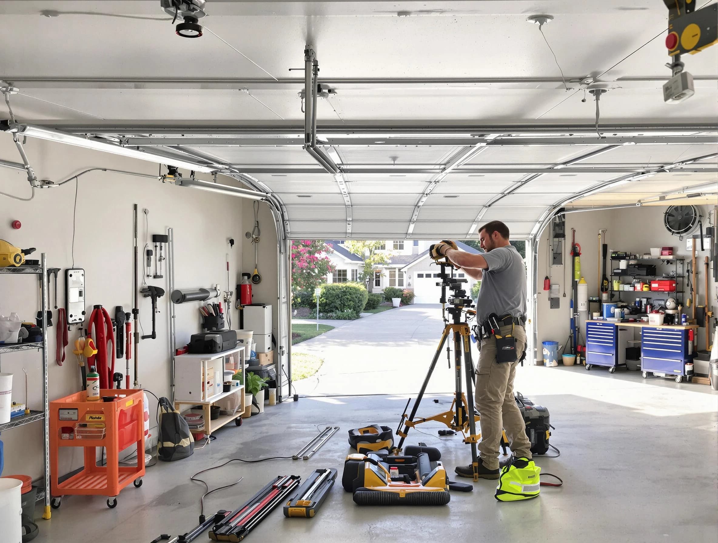 Middlesex Garage Door Repair specialist performing laser-guided track alignment in Middlesex